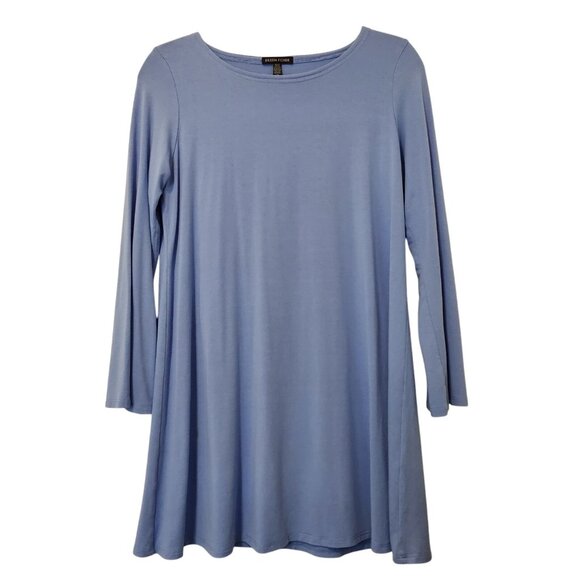Eileen Fisher BlueBird Viscose Jersey Ballet Neck Blue Tunic Top Size Small - Picture 2 of 4
